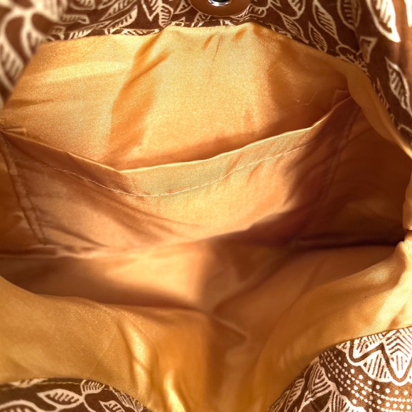 Brown Gold‎ Batik Print Beaded Handle Beaded Bag Purse Women - Picture 6 of 8